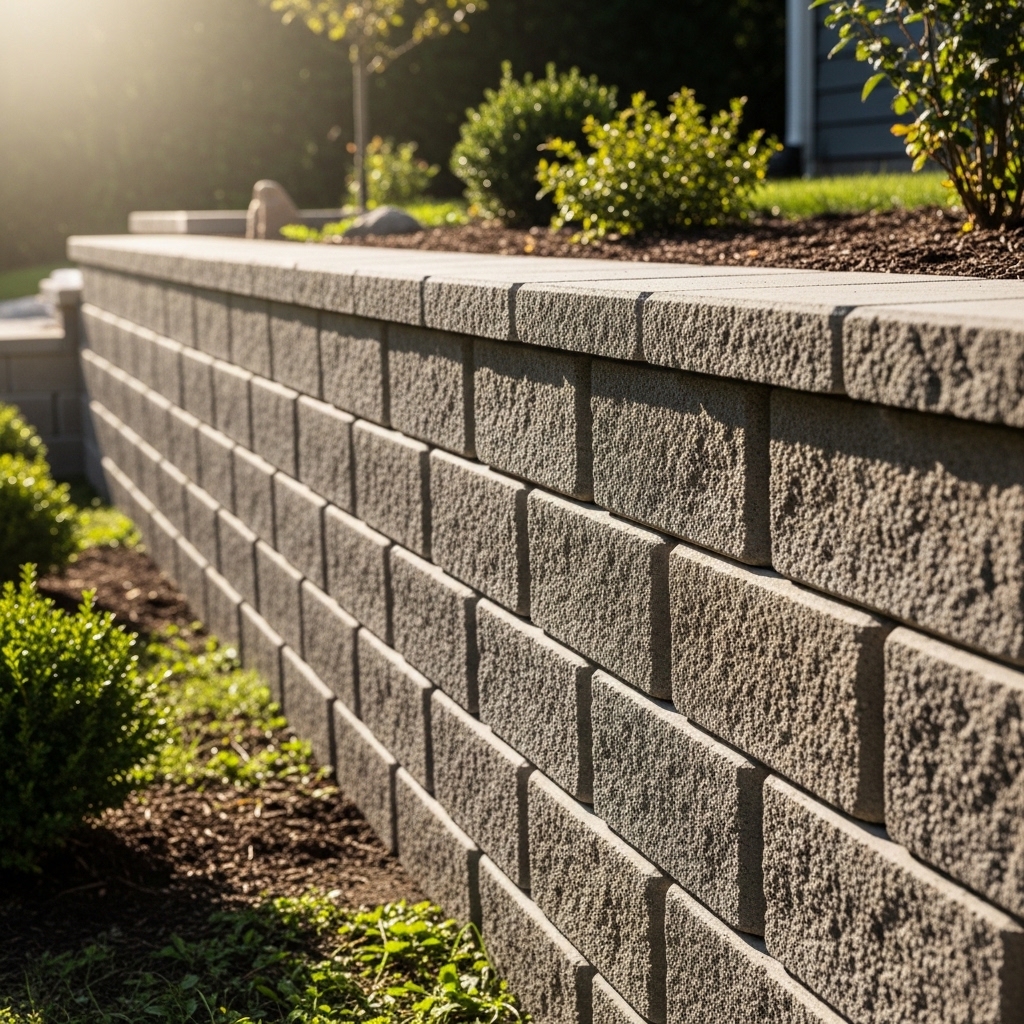 block retaining wall built with versa-lok system in residential landscape