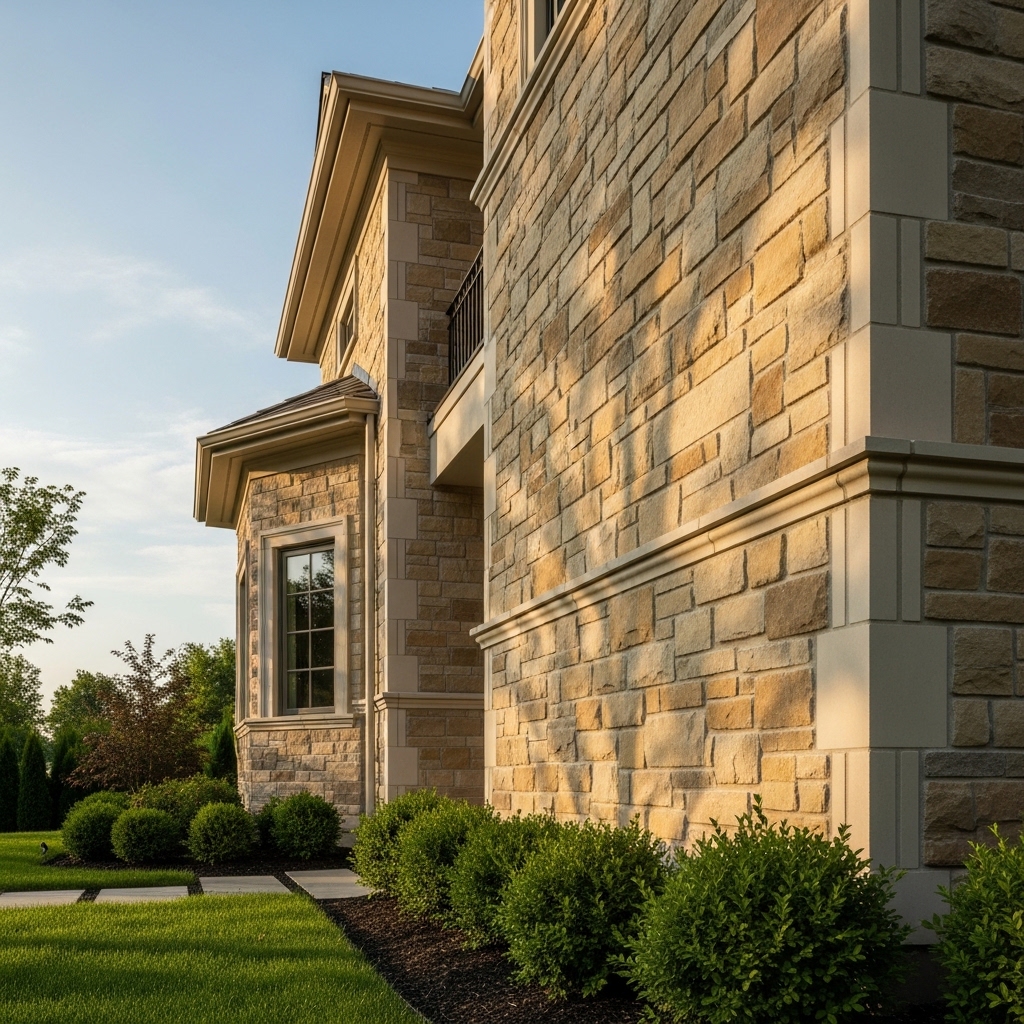 stone veneer exterior wall finish on residential home facade