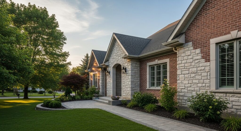 stone veneer exterior wall facade on residential home