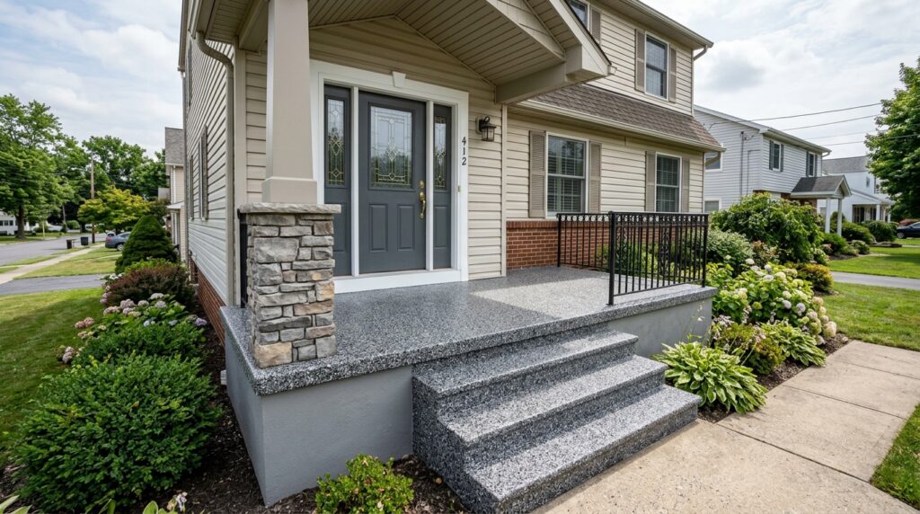 front entry steps with textured epoxy coating for durability and slip resistance